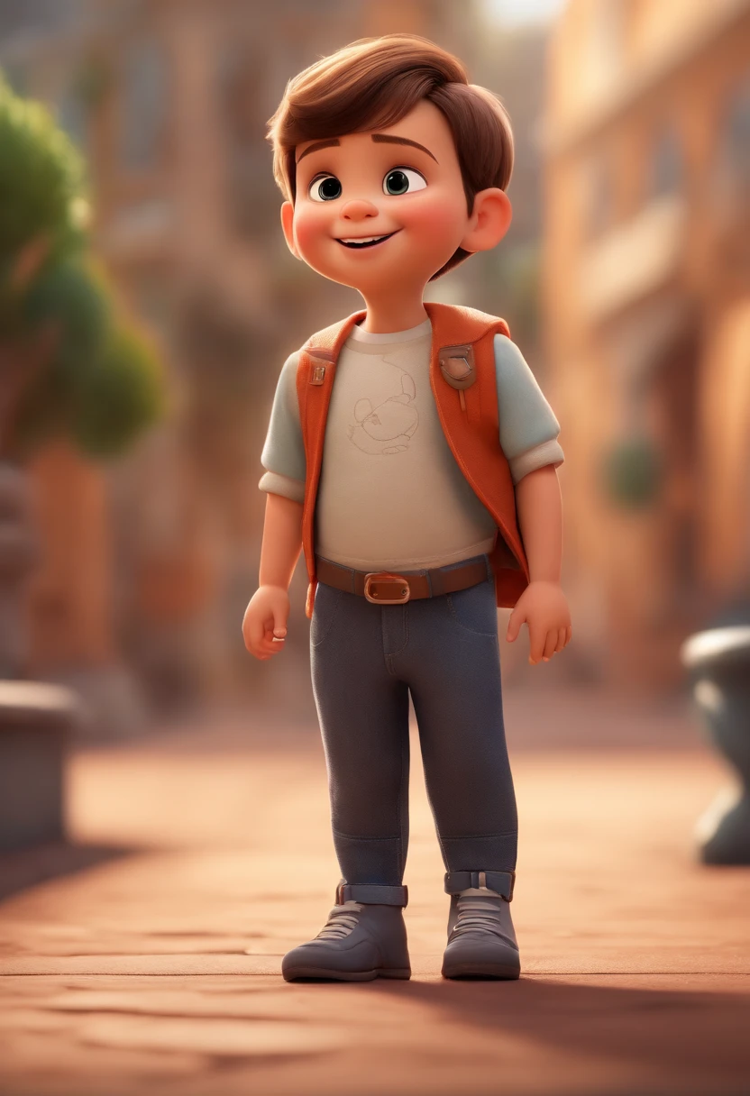 a happy cute standing short hair, vestindo uma fantasia espacial, , fundo branco, barnet, toon, estilo pixar, 3d, desenhos animados, rosto detalhado, asymmetrical 16k