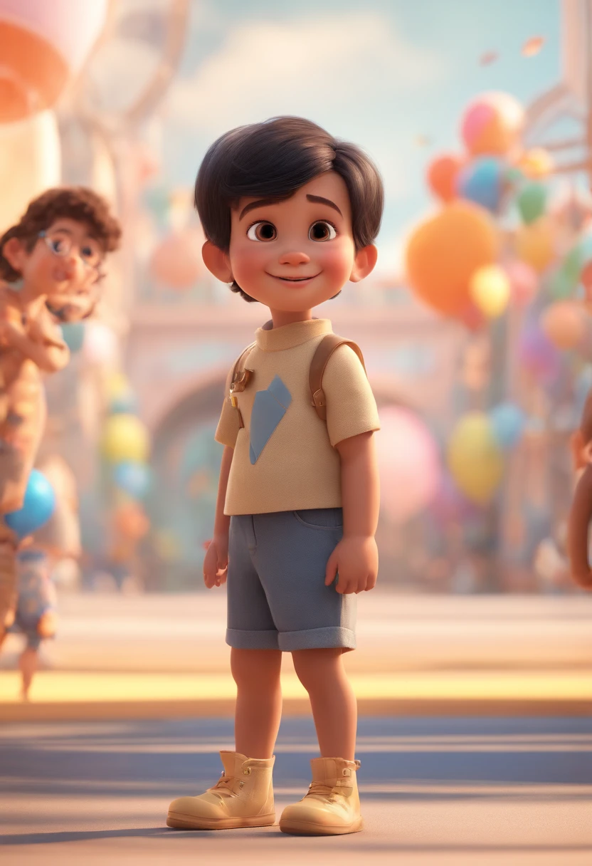 a happy cute ??? standing short hair, vestindo uma fantasia espacial, , fundo branco, barnet, toon, estilo pixar, 3d, desenhos animados, rosto detalhado, asymmetrical 16k