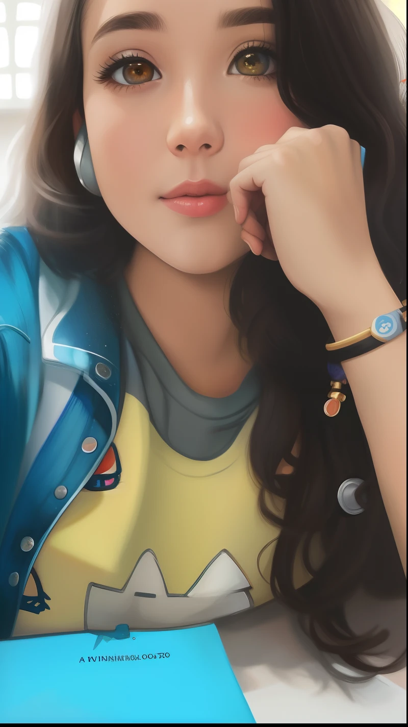 dos desenhos animados com cabelo longo e uma camisa vermelha falando em um telefone celular, Personagem de close up, retrato de personagem de closeup, 🤤 retrato da meninaeup retrato de personagem, painting digital adorable, Personagem close up, retrato bonito, baixo detalhamento. pintura digital, close-up do personagem, estilo pixar dos desenhos animados, pintura digital dos desenhos animados, fanart detalhado, estilo de arte realista, Closeup da arte do personagem