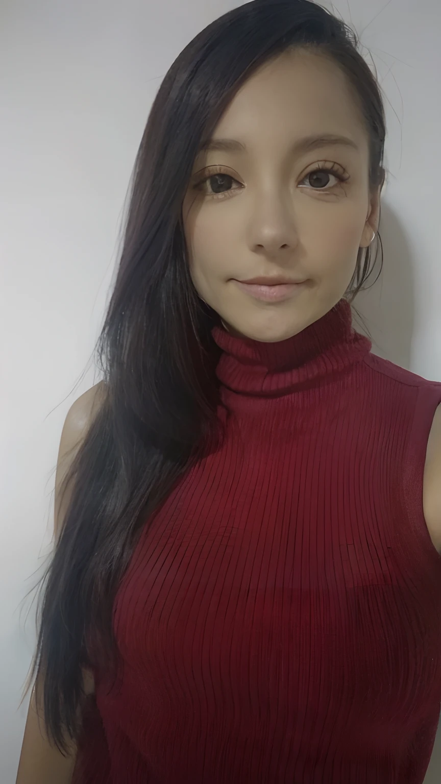 A closeup of a woman wearing a red turtle neck top, 3 0 anos de idade mulher, Mulher de 30 anos, imagem frontal, Ayahausca, 18 anos, Alanis Guillen, cerca de 20 yo, imagem de perfil, em torno de 1 9 anos, Mulher de 30 anos de Cuba, fernanda suarez, 2 7 anos