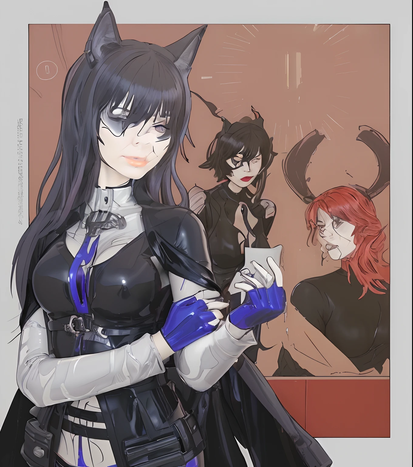 (best quality,highres,masterpiece:1.2),ultra-detailed,latex,shiny,skin-tight,futuristic,sexy,cyberpunk style,glossy,reflective,form-fitting,sleek,glamorous,black and red,catwoman,revealing,highly detailed,alluring,powerful,fierce,smooth,erotic,edgy,leather-like texture,dynamic lighting,neon colors,slim-fit,high contrast,vibrant colors,provocative,thin material