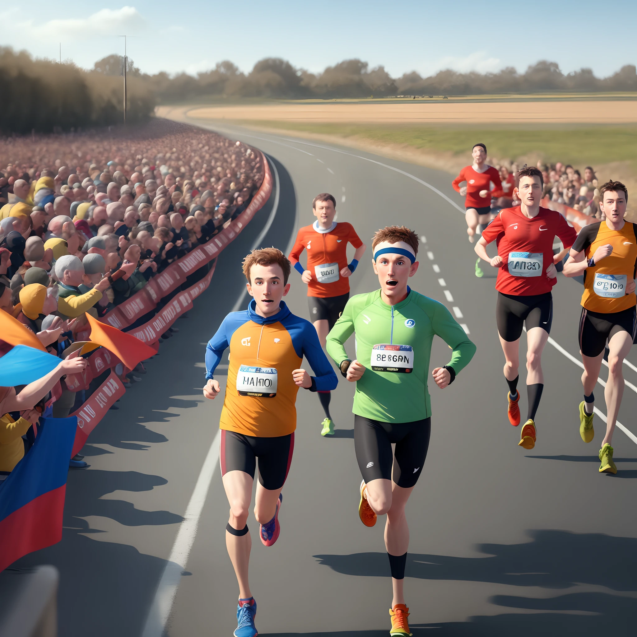 Marathon runner running in a pixar-style country