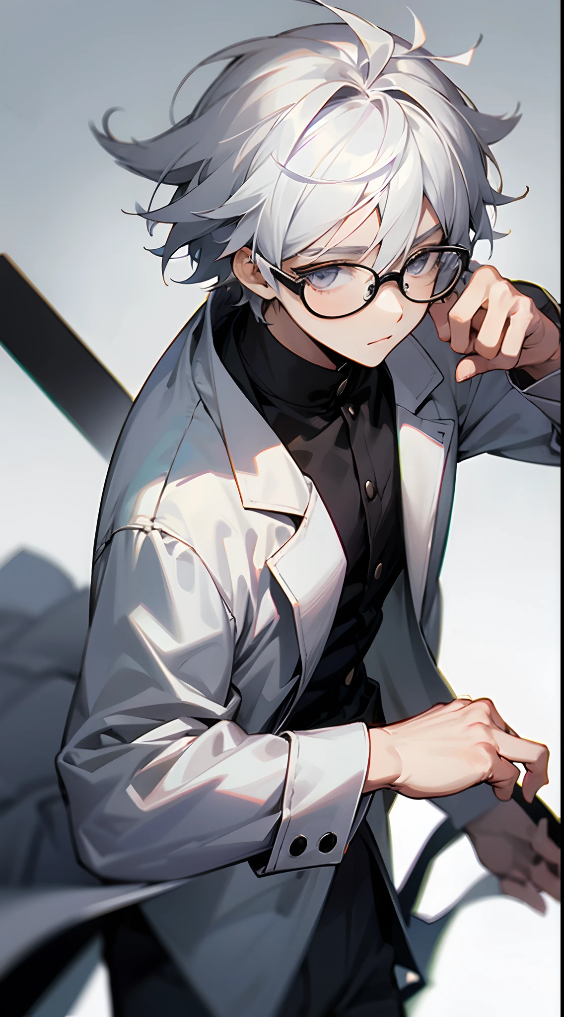 Anime boy, half black and white hair, glasses, masterpiece, best quality, high resolution