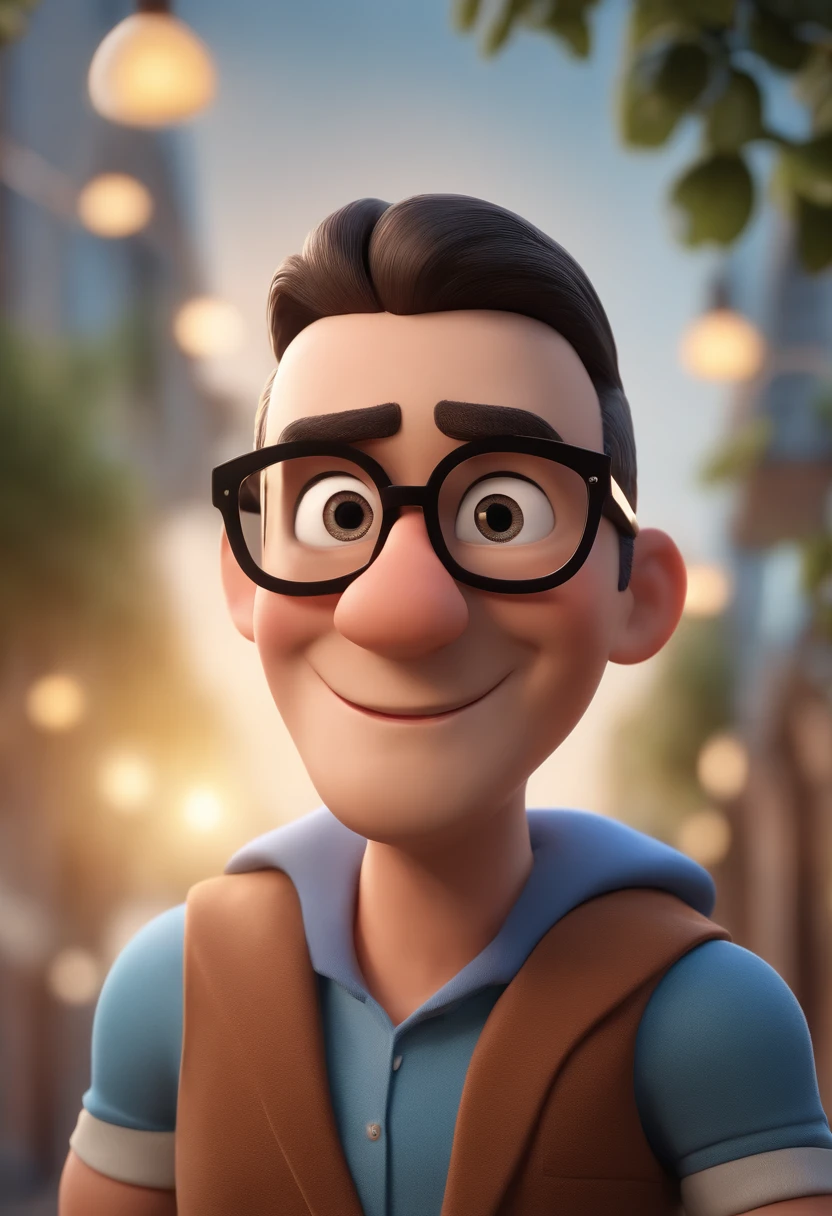 Cartoon character of a man with black glasses and a blue shirt, animation character, Caractere estilizado, animation style rendering, 3D estilizado, Arnold Maya render, 3 d render stylized, toon render keyshot, Personagem 3D, Personagem 3D, 3d rendering stylized, 3 d character render, personagem de desenho animado, Personagem de close up, Pose de personagem, (Estilo Pixar) (master part:1.2) (Bokeh) (best quality) (pele detalhada) (textura detalhada) (8k) (argila) (Cinematic lighting) (foco nítido