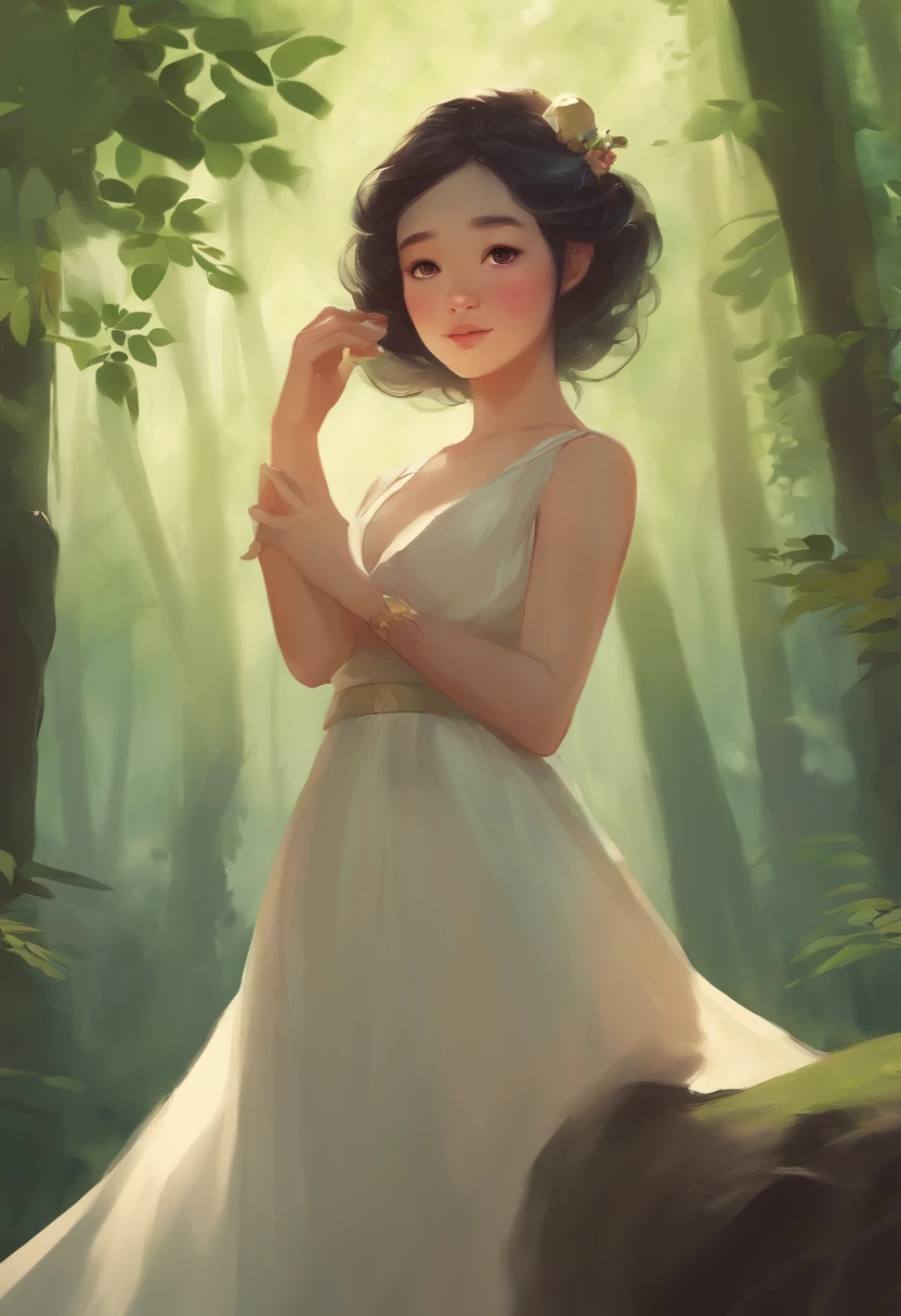 Ancient forest, Presents extremely refined and high-quality digital painting techniques, Reach 8K resolution. The artwork has garnered attention on ArtStation for its prominent focus, Rich light variations, and a very complex and detailed central composition. Inspired by artists such as Lois van Baarle (loish), Ilya Kuvshinov, and Studio Ghibli, The style of the site presents a chibi kawaii aesthetic，It has a soft watercolor-like tone.