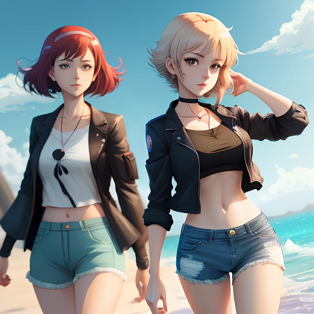 Garota anime com cabelo loiro e um top preto e shorts castanhos, estilo anime 4K, protagonista feminina 👀 :8, Cushart Kenz, (menina anime), kantai collection style, anime moe artstyle, menina anime, menina anime atraente, personagem de anime feminino, personagem estilo anime, uma garota de anime, menina anime sedutora, Melhor Anime 4K Konachan Wallpaper
