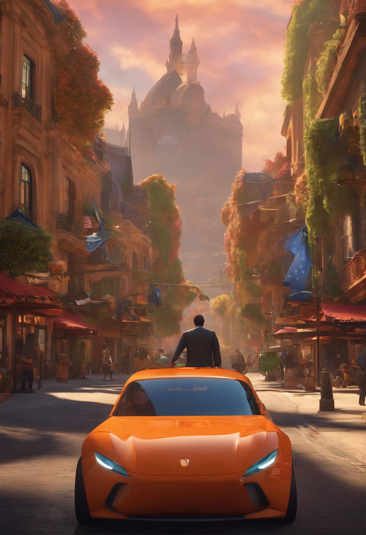 A city bold councilman looking at a dream project inspired by Pixar animation, de perto. The character takes center stage with captivating facial expressions, oferecendo um toque de irrealidade
