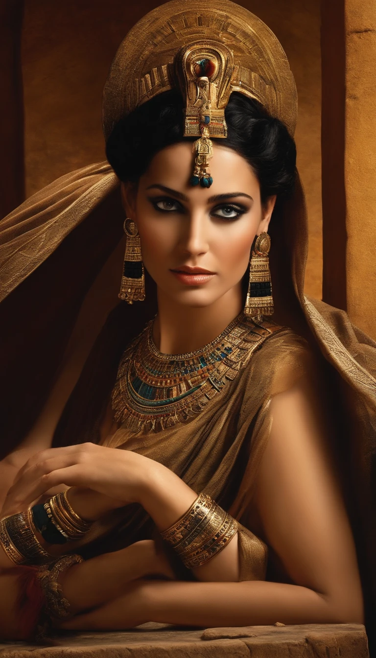 Depict Cleopatra's burial alongside her lover, Mark Antony, amidst the grandeur of ancient Egypt, with a hint of mystery
