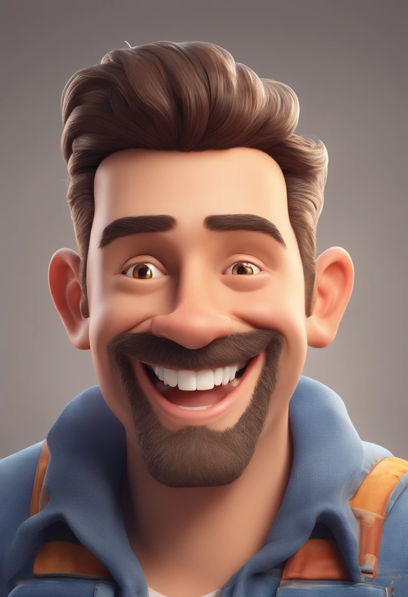 Smiling Man Illustration, sorriso insano, Homem de pele marrom com um sorriso gigante, happily smiling at the camera, sorriso atrevido, he's smiling, sorriso muito grande, Macho sorridente, foto de perfil headshot, rindo sorriso enorme, desenhando no estilo de Arte 3D, c4d, fundo de cor branco puro, estilo disney, estilo pixar render ilustracao Super Detalhe, 8k