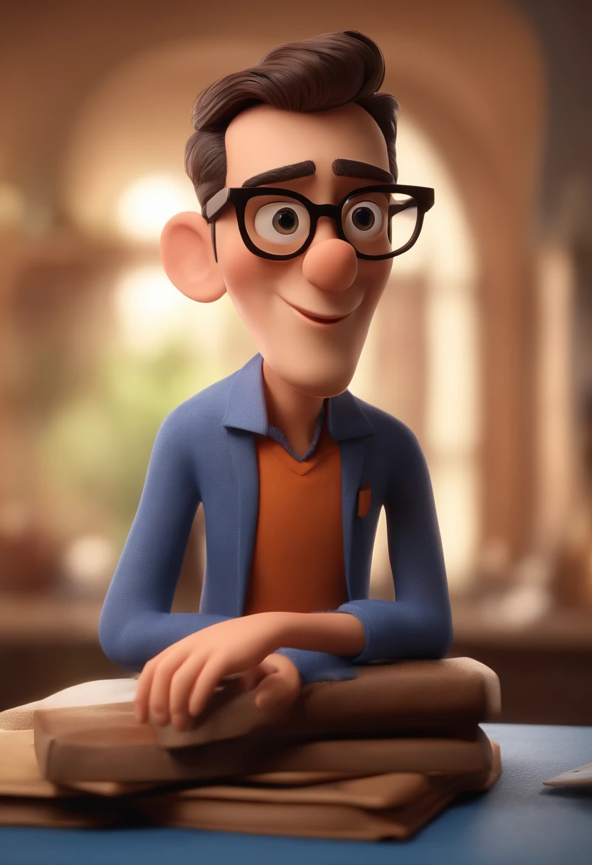 Cartoon character of a man with black glasses and a blue shirt, animation character, Caractere estilizado, animation style rendering, 3D estilizado, Arnold Maya render, 3 d render stylized, toon render keyshot, Personagem 3D, Personagem 3D, 3d rendering stylized, 3 d character render, personagem de desenho animado, Personagem de close up, Pose de personagem, (Estilo Pixar) (master part:1.2) (Bokeh) (best quality) (pele detalhada) (textura detalhada) (8k) (argila) (Cinematic lighting) (foco nítido