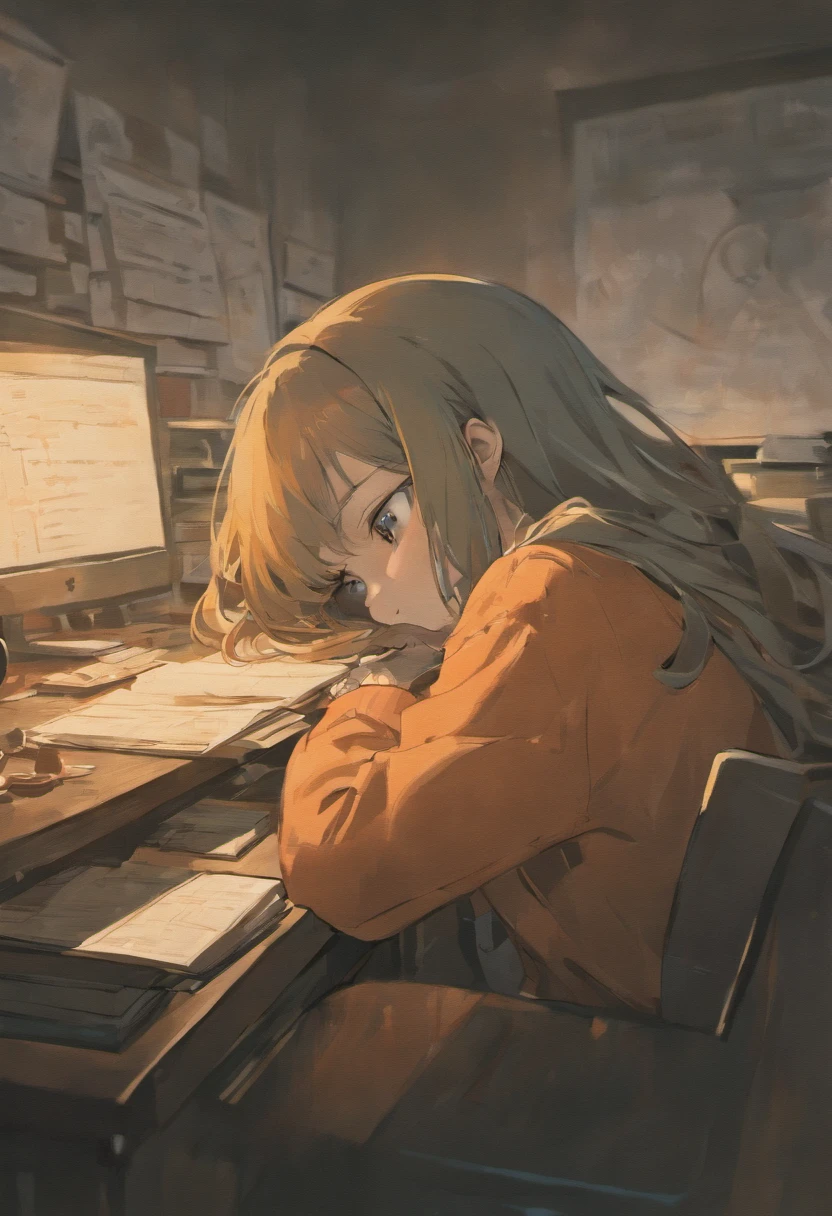 A person sleeping face down on a desk