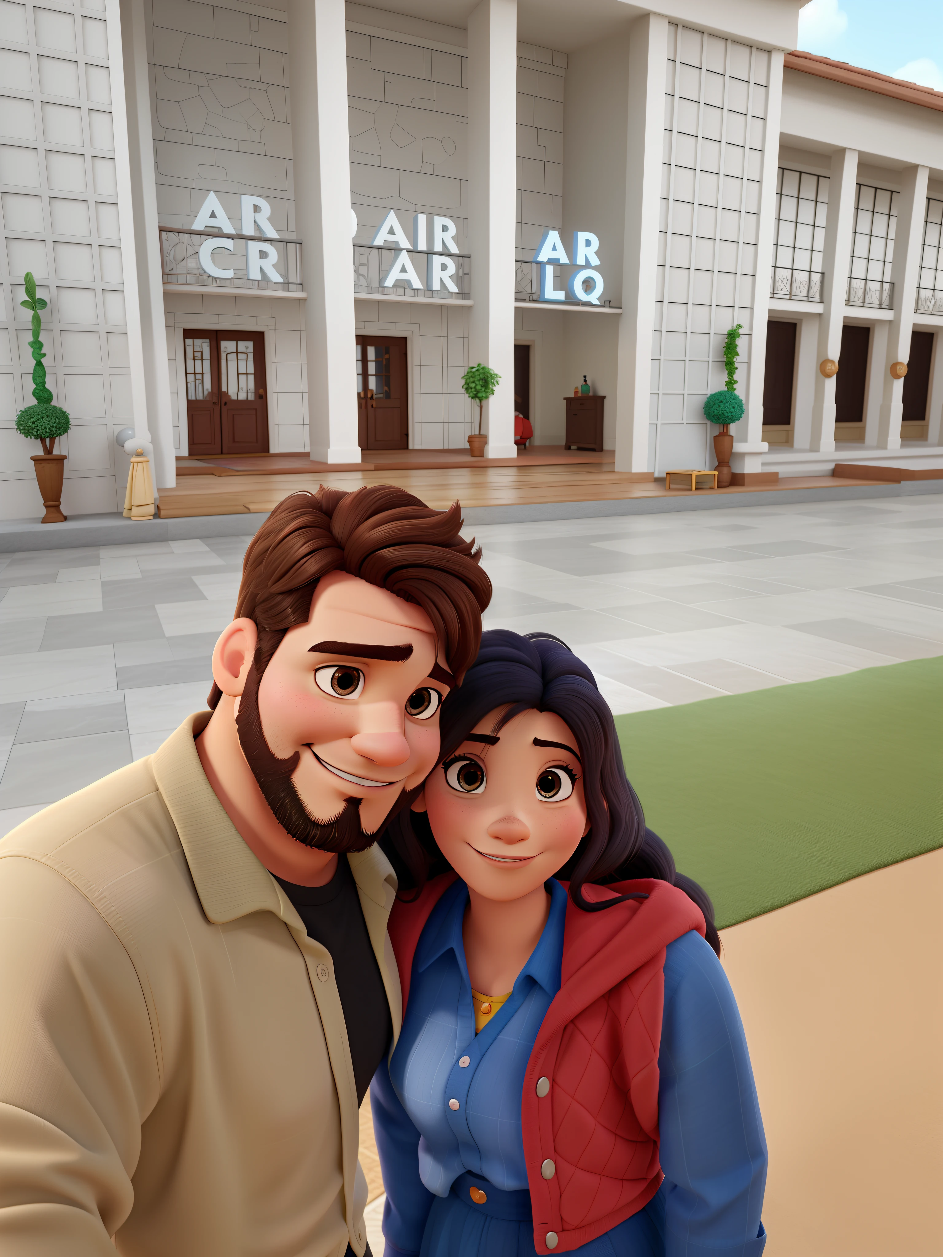 Casal estilo disney pixar melhor qualidade alta qualidade. Homem moreno cabelo comprido crespo barba e mulher loira olhos azuis cabelos longos lisos