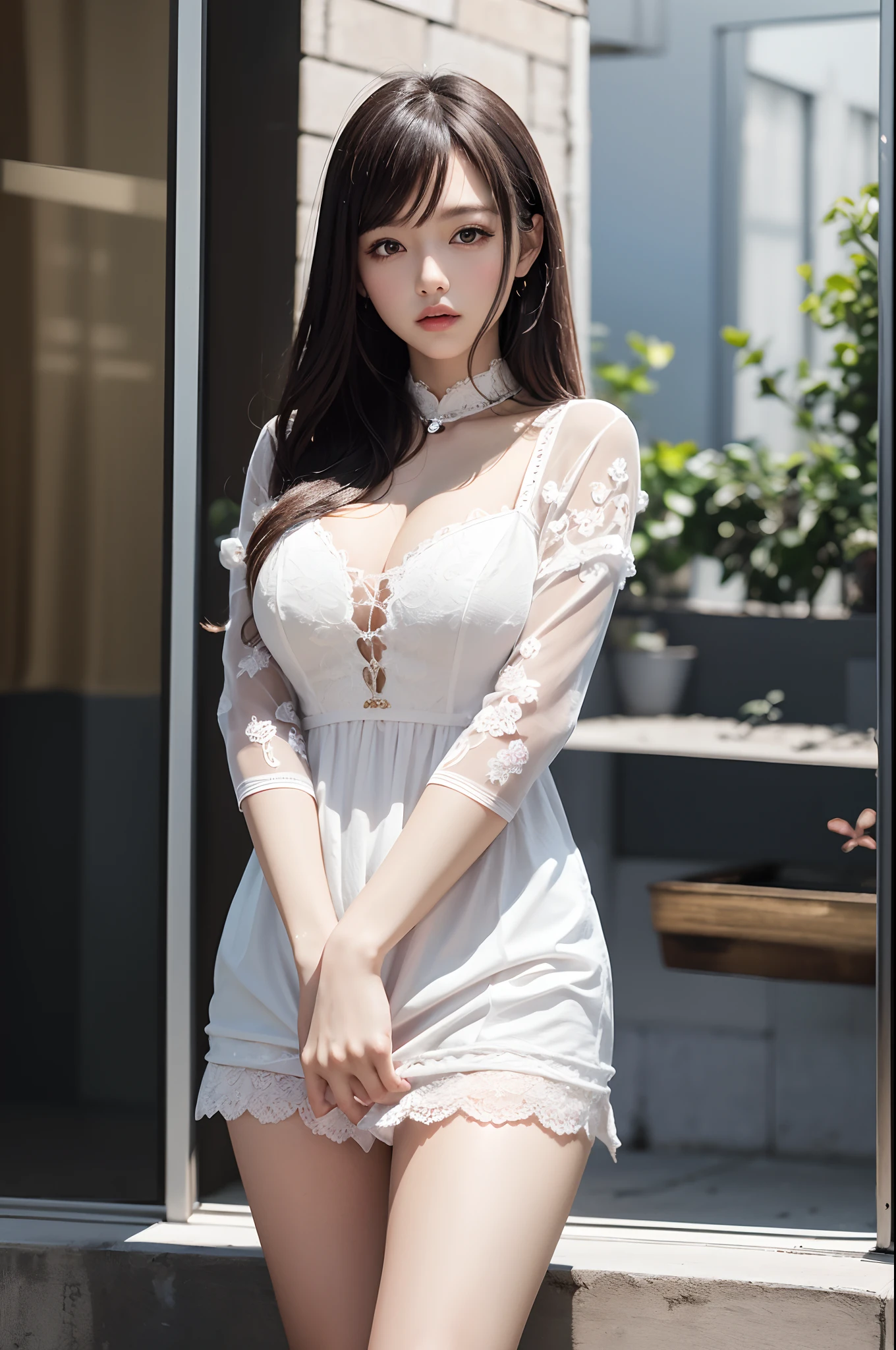 (masutepiece, Best Quality, Illustration, Ultra-detailed, finely detail), hight resolution, 8K Wallpapers, Innocent idol wearing a cute dress and filming、