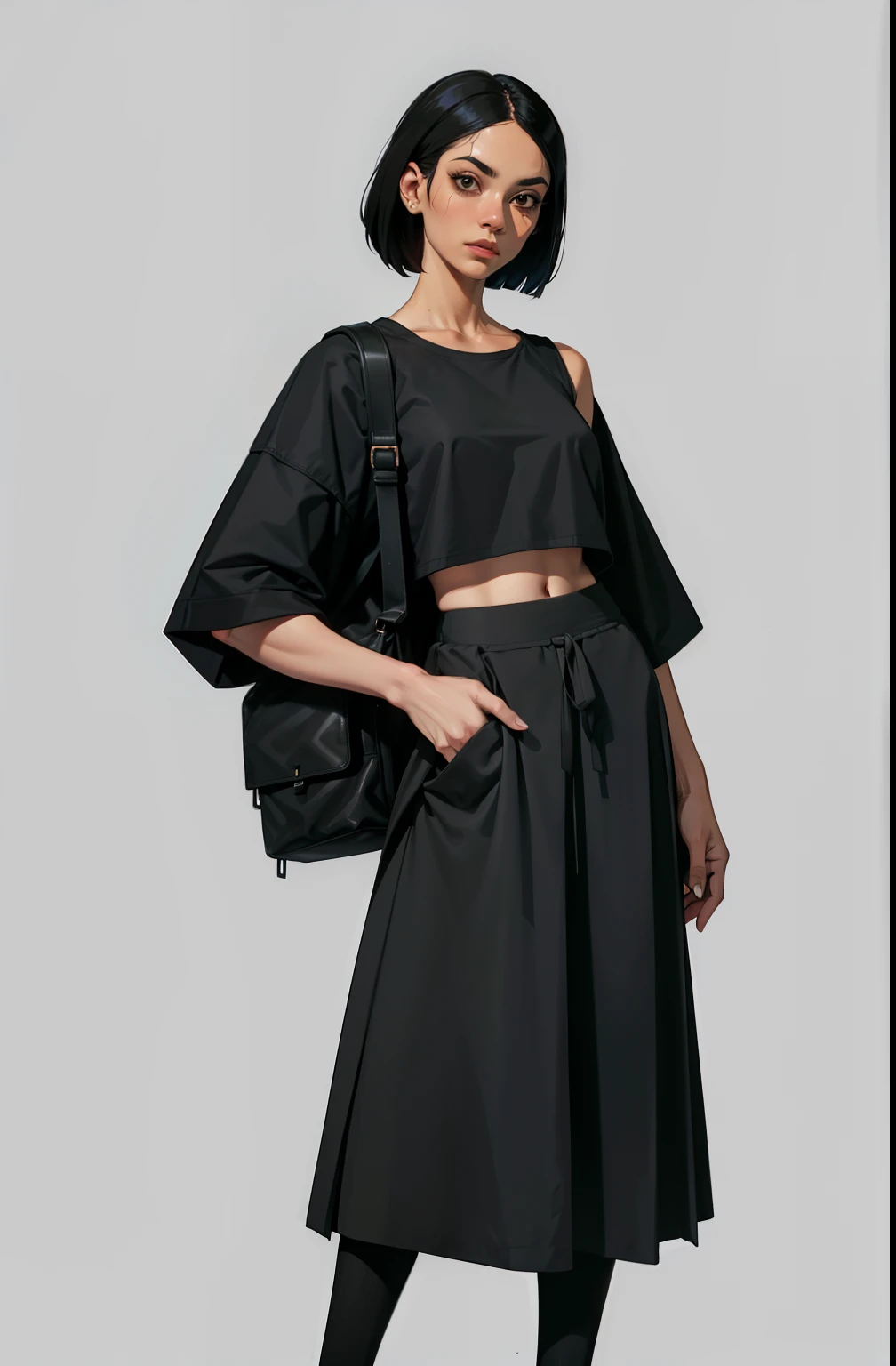 maquiagem, mascara, Lips are soft or colored, fundo preto simples, minimalismo, monotone, paletas de cores vivas, limpo, Crisp drawings, silhuetas fluidas, Streetwear skirts and pants, Streetwear skirts and pants, camisas e blusas, Asymmetric, geometric, Simple and minimalist accessories, Designs diferentes,  silhuetas simples, estilo de rua, streetwear, fundo liso, simple lighting, moda streetwear, Folha de modelo
