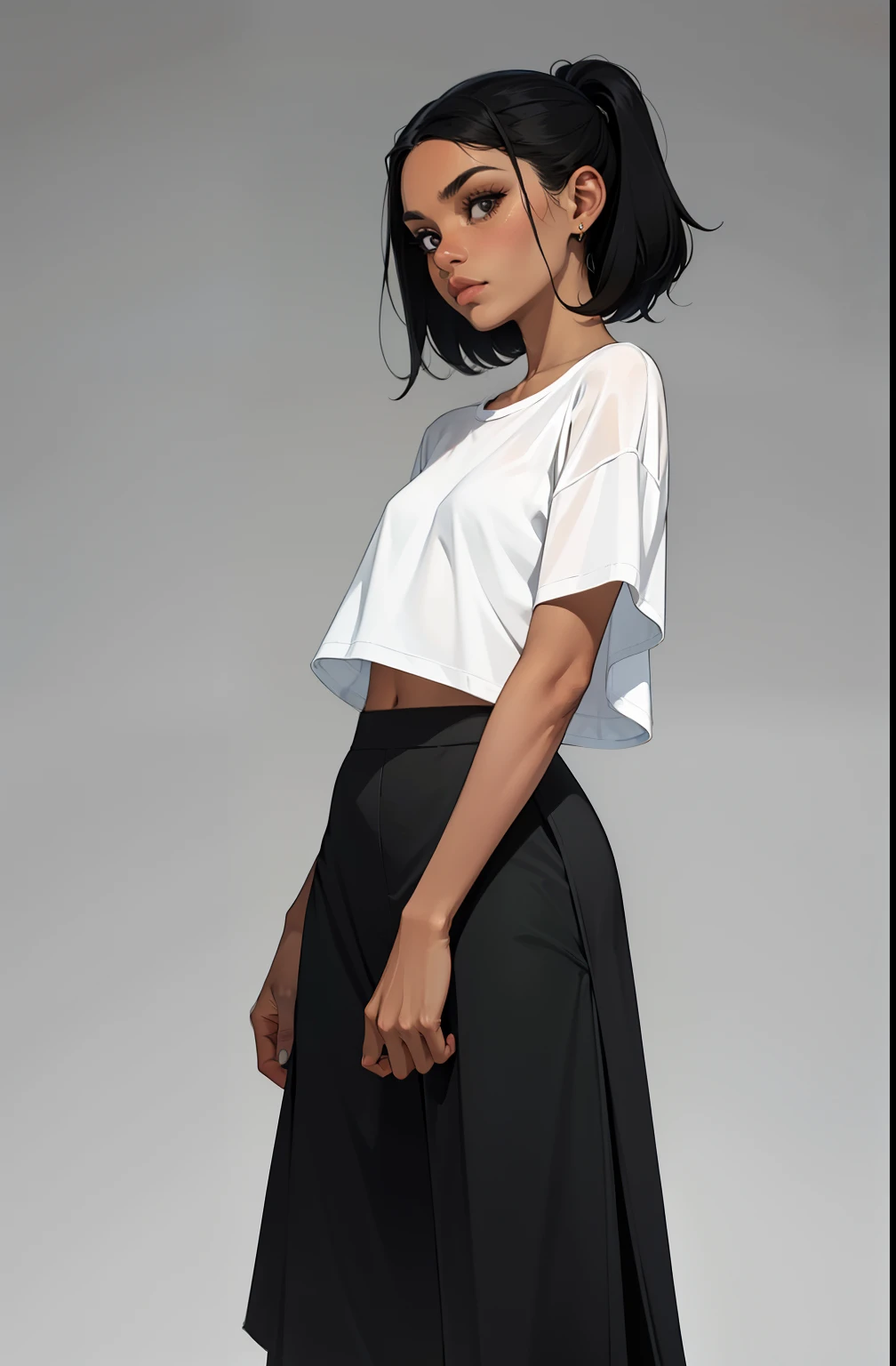 maquiagem, mascara, Lips are soft or colored, fundo preto simples, minimalismo, monotone, paletas de cores vivas, limpo, Crisp drawings, silhuetas fluidas, Streetwear skirts and pants, Streetwear skirts and pants, camisas e blusas, Asymmetric, geometric, Simple and minimalist accessories, Designs diferentes, silhuetas simples, estilo de rua, streetwear, fundo liso, simple lighting, moda streetwear, Folha de modelo