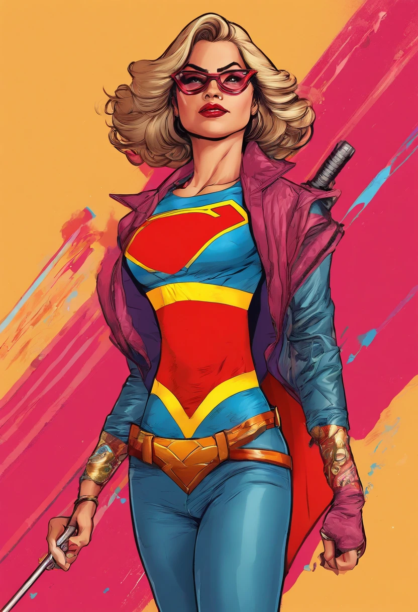 Mulher-Maravilha com roupa de Superman uma mulher morena clara olhos castanhos cabelos longos castanhos com Baton vermelho brinco