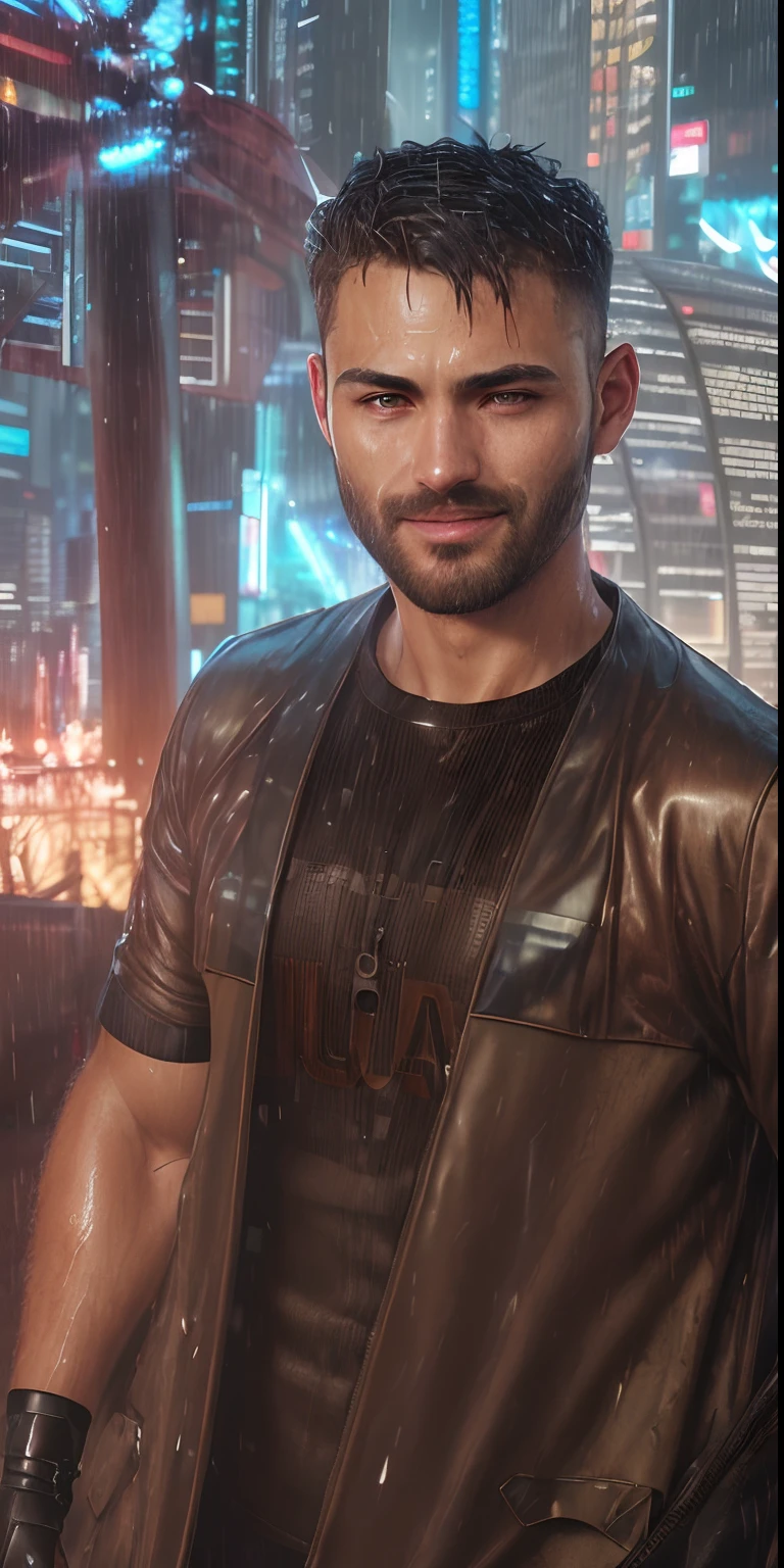 (Award Winning Digital Artwork:1.3) of (Ultra detailed:1.3) a man 30 yo, military cloth, heavy rain ambient, wet cloth, wet hair, wet skin, epic, intricate details, hyperdetailed, hdr, 8k, rtx, octane, unreal, (close up:0.5) CGSociety,ArtStation,(Cyberpunk Art:1.3),(Cybergoth Art:1.3),(Agfacolor:1.3)