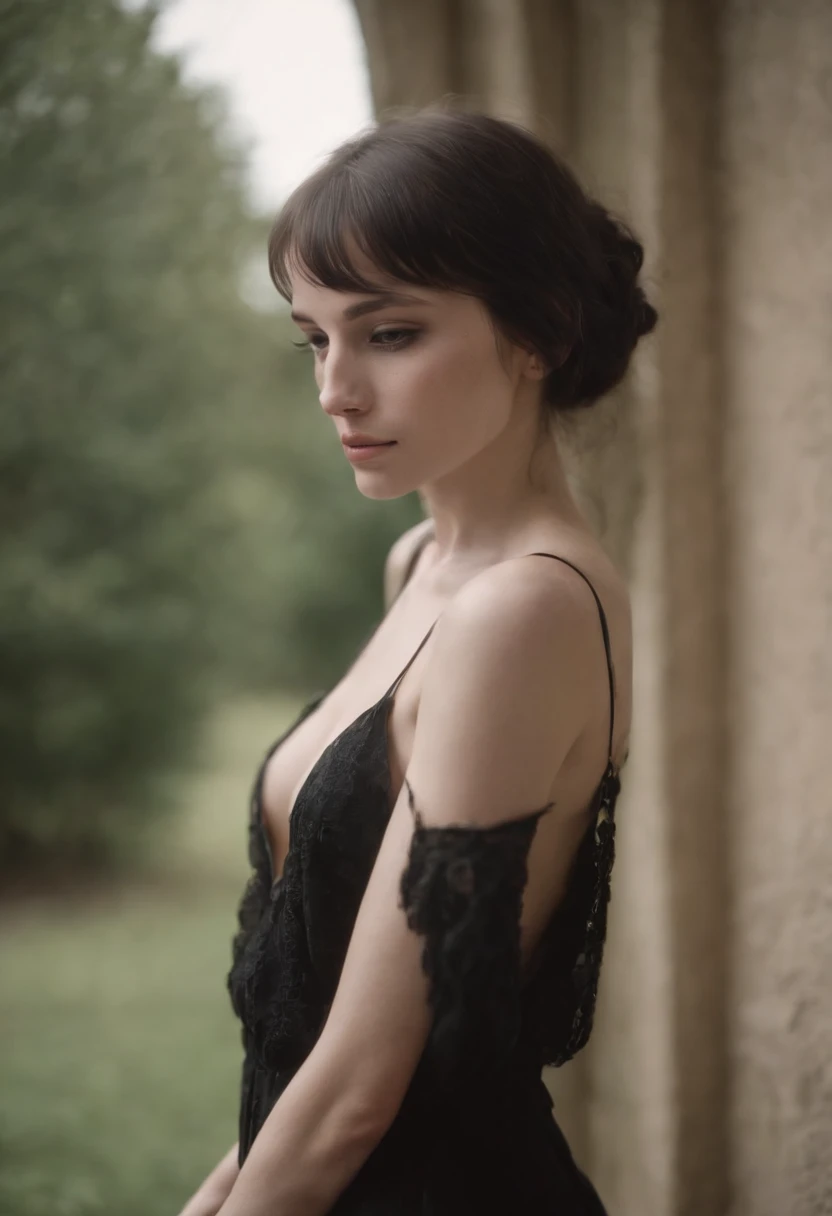 Skinny emaciated anorexic goth chick with exaggerated figure, particularly an exaggerated fat round ass fully nude crying all over her tits. Sad horny slut uses her tears as lubrication for her masturbation