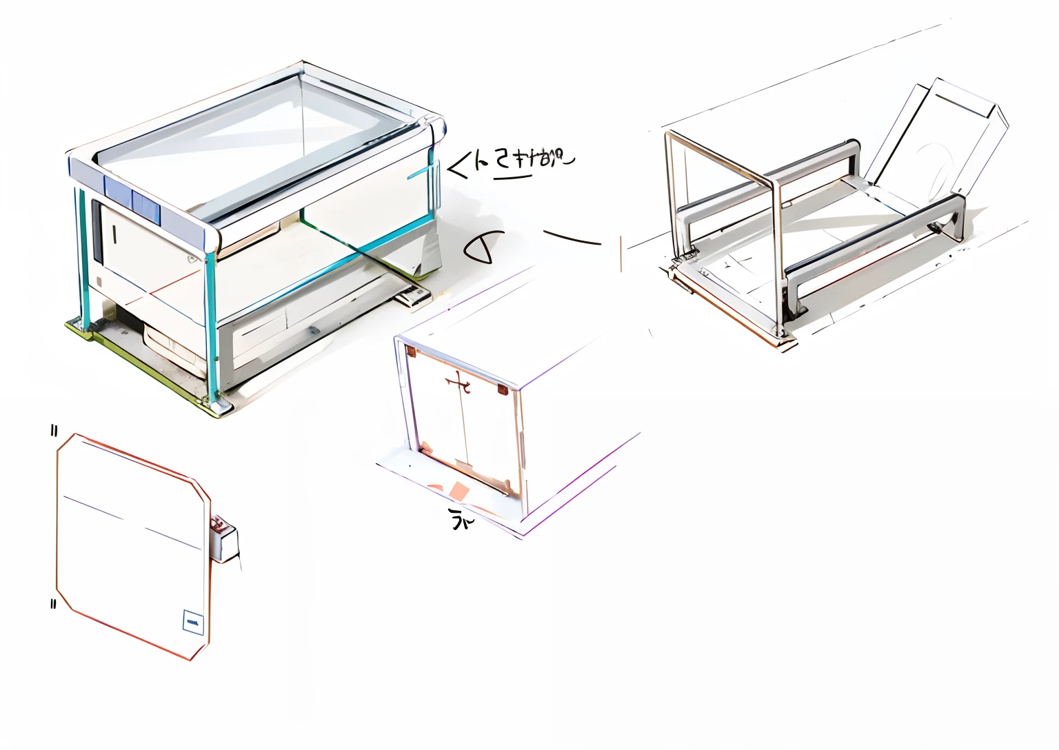 Pet kennel with ventilation panes and front and rear doors， Ventilation mesh is added to the side，Various shapes make up the superposition，Industrial design products, product design concept, a 3D render，Real-world scenarios，chromatically，a warm color palette