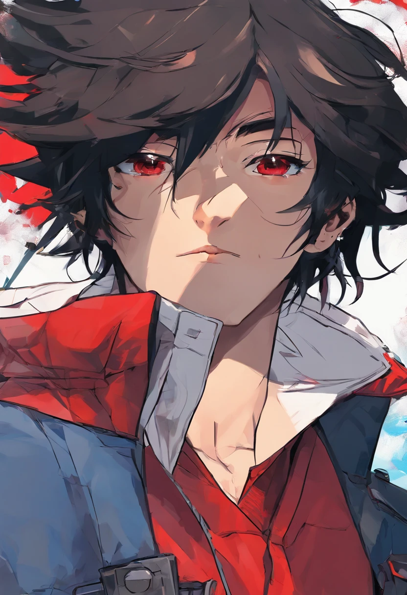 Anime boy wearing black jacket and white shirt with red and blue jacket, style of anime4 K, Badass anime 8 K, trigger anime artstyle, High Quality Anime Art Style, Anime art wallpaper 8 K, Anime art wallpaper 4k, Anime art wallpaper 4 K, Anime boy, 4K anime wallpaper, Tall anime guy with blue eyes, Anime wallpaper 4 k