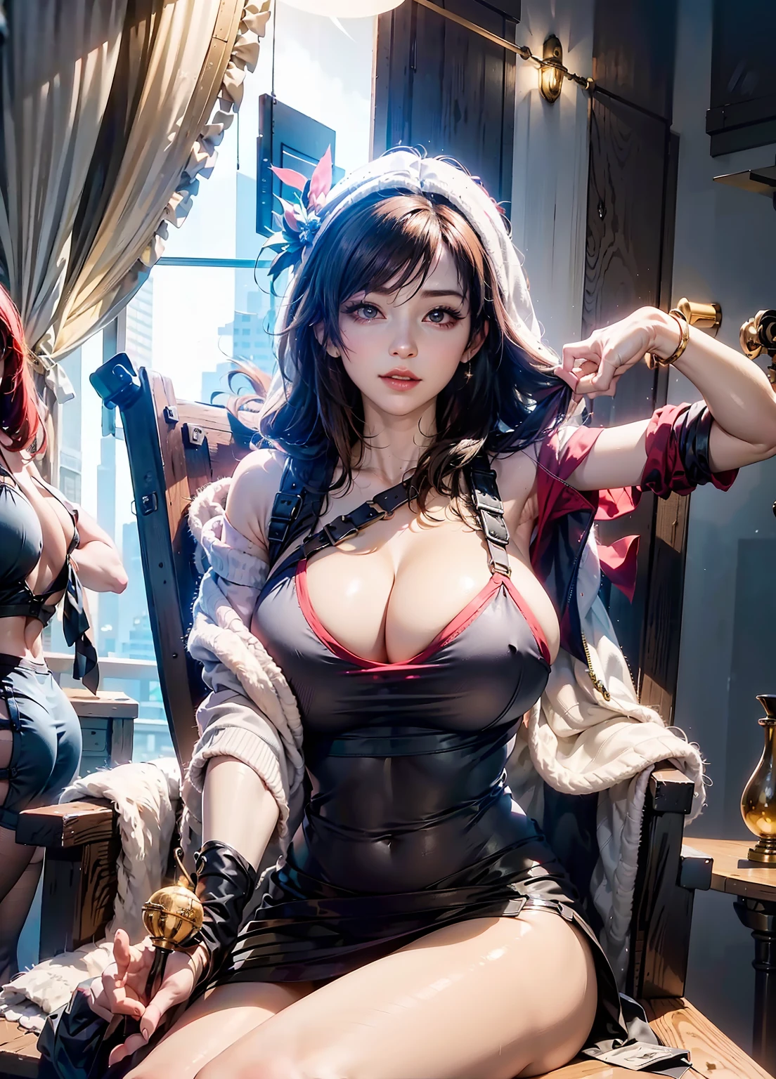 Angle from above、masterpiece、(Tifa Lockhart:1.6)、(Hooded:1.5)、(Starry sky:1.5)、(Light shining)、(Sit in a plush chair:1.5)、Sit down and open your crotch、full body Esbian、very large areola、breastfeeding breasts、Colossal tits、Breast milk comes out、full body Esbian、Sexy brown skin azure lane wife、White long hair、mega gigantic tits、Curvaceous and super thick、Sheer are visible、Chained、Trapped、Being held hostage、A smile、Exposed tight sheer pink cloth, Diamond Jewelry,, sexy breast indentation, nffsw, one girls, 独奏, Perfect body, face perfect, perfect hand, Perfect fingers, Perfect lips, Perfect eyes, Perfect background, perfect vibe, Professional quality, 8K, Perfect Photo, Top resolution, 8K, Ray traching, Perfect Volume Lighting, High quality、High-quality vector images、ultra-detailliert、SAW movie scenes、The lotus flowers、Warm spring、Clear skin、Minimalist background、flawless skin、flawless skin、no abberations、huge-breasted、