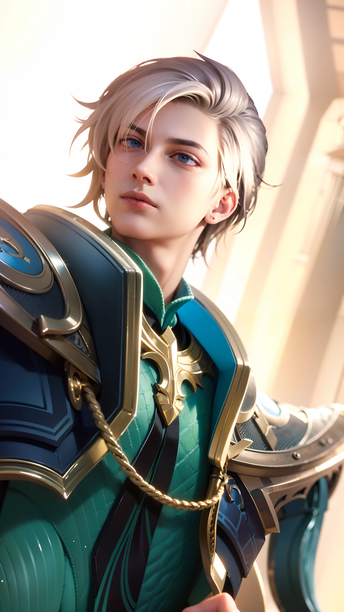 masculine male, masterpiece, ((perfect eyes)) best quality, (semirealism:1.9), beautiful lighting, (extremely detailed CG unity 4k fhd wallpaper), High Detail, Sharp focus, dramatic outdoors, 1 boy ,19 years old, white hair, light purpel eyes, smile.