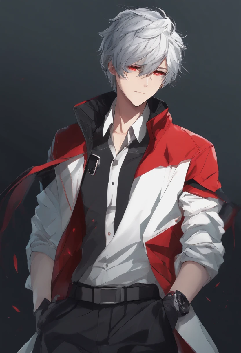 A man in a red jacket and black pants with a white shirt - SeaArt AI