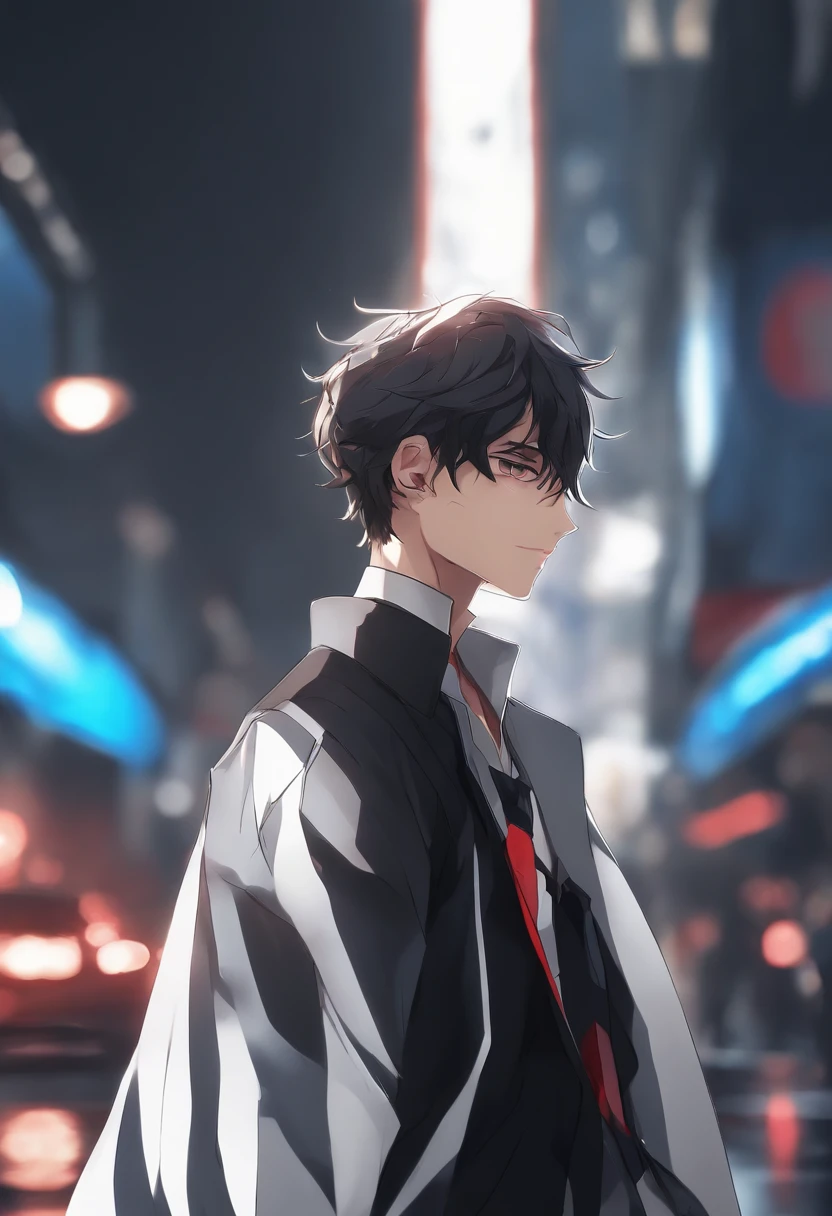 Anime boy wearing black jacket and white shirt with red and blue jacket, style of anime4 K, Badass anime 8 K, trigger anime artstyle, High Quality Anime Art Style, Anime art wallpaper 8 K, Anime art wallpaper 4k, Anime art wallpaper 4 K, Anime boy, 4K anime wallpaper, Tall anime guy with blue eyes, Anime wallpaper 4 k