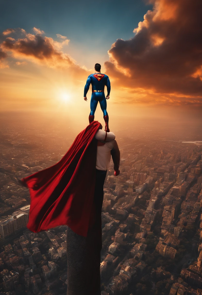Me and Superman fly in sky