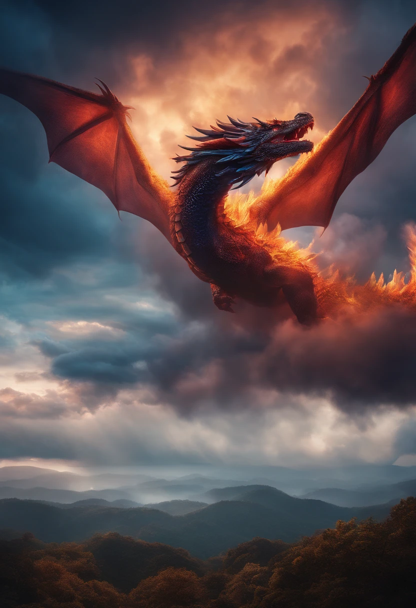 Make a colossal dragon battle a colossal eagle