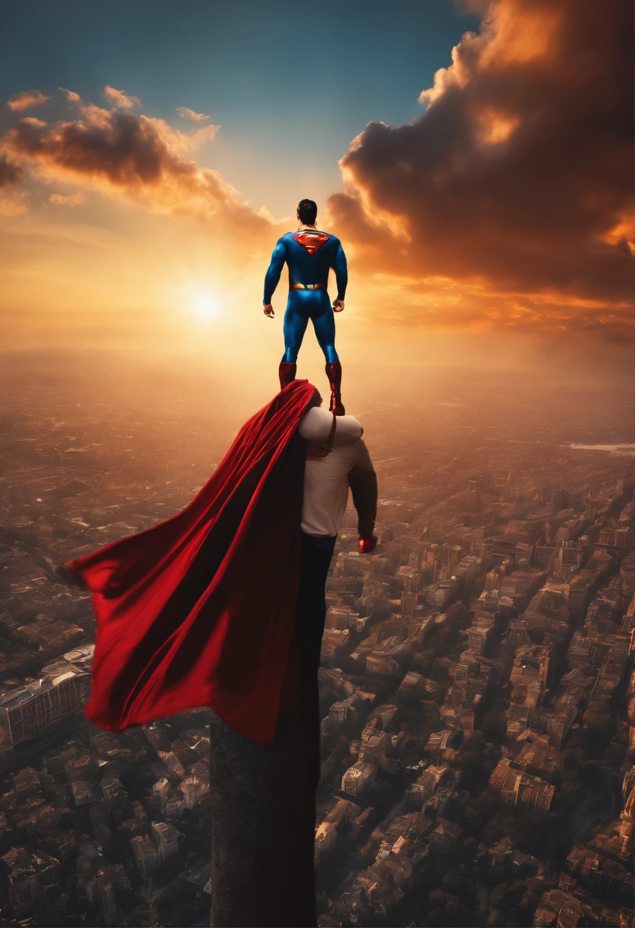 Me and Superman fly in sky