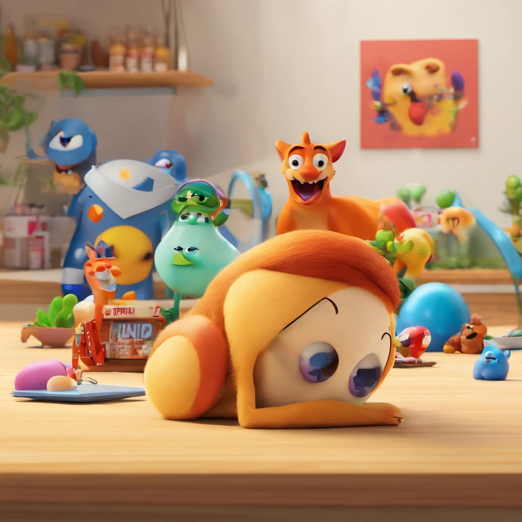 create a 3D movie poster inspired by Disney Pixar, The scene should be in Pixar's signature digital art style, com uma imagem caricatural que lembra uma coreana" in the prone position, Usando um jaleco branco em um hospital chamado hmv.