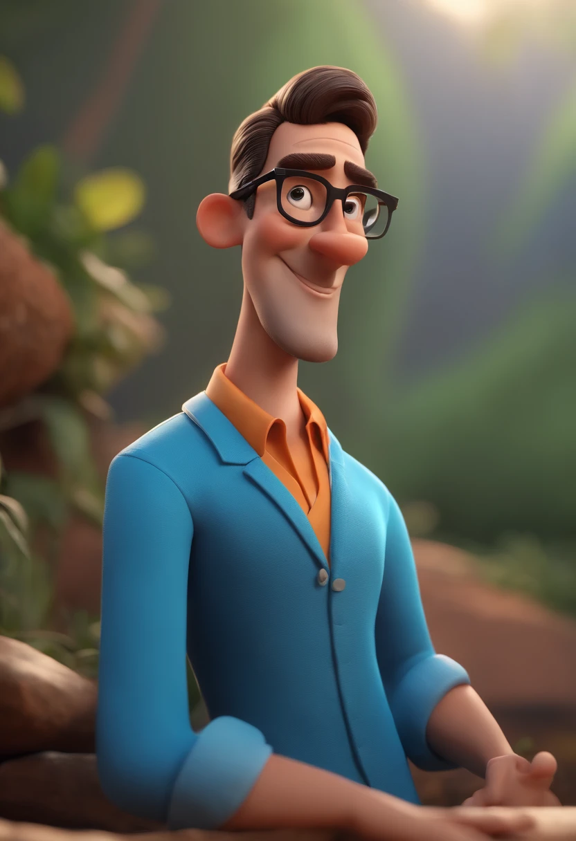 Cartoon character of a man with black glasses and a blue shirt, animation character, Caractere estilizado, animation style rendering, 3D estilizado, Arnold Maya render, 3 d render stylized, toon render keyshot, Personagem 3D, Personagem 3D, 3d rendering stylized, 3 d character render, personagem de desenho animado, Personagem de close up, Pose de personagem, (Estilo Pixar) (master part:1.2) (Bokeh) (best quality) (pele detalhada) (textura detalhada) (8k) (argila) (Cinematic lighting) (foco nítido
