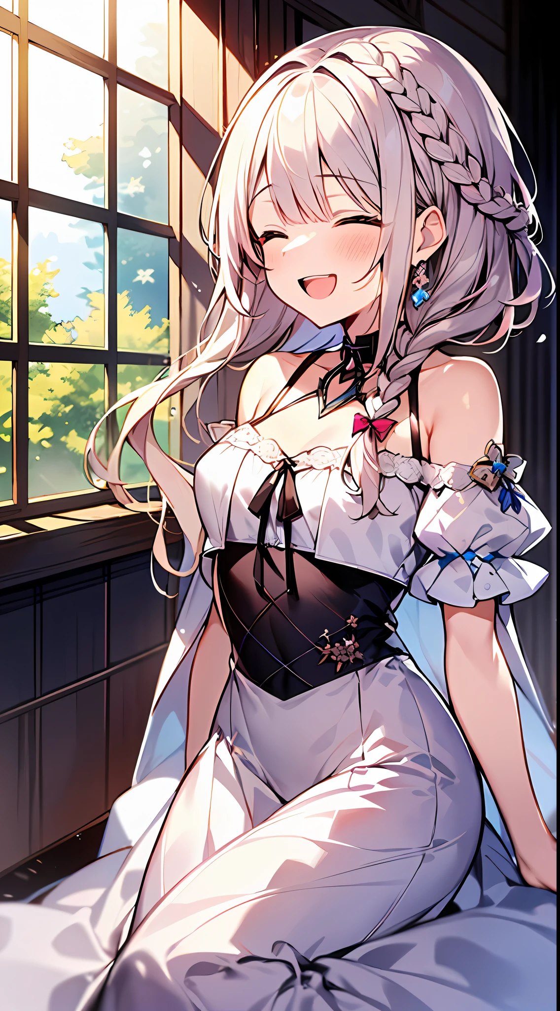 (incredibly absurdres absolutely resolution: 1.5), highest quality, masterpiece, ultra high resolution, 8k, (multiple girls), (gorgeous dresses with many gorgeous and colorful decorations) BREAK shoujo manga style, (loli), soft line drawing, digital enhancement, shojo manga touch, environmental change scenes, shojo manga core, ( Hair length to the shoulders))), (((short braid))), laughing with open mouth, closing eyes, ancient city of the West, angle from which the whole body is visible, entangle, beautiful and aesthetic: 1.5, High quality: 1.3