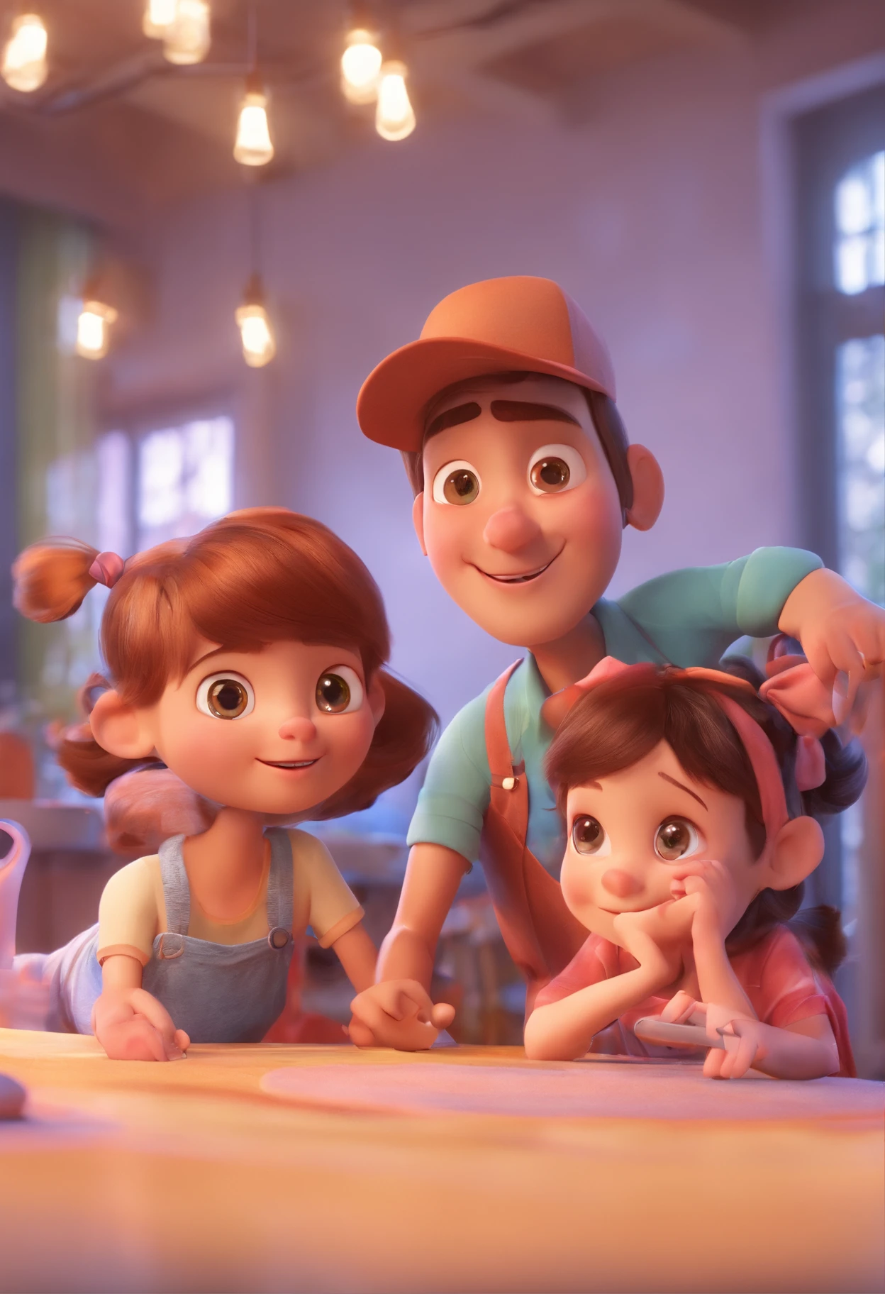 Cartoon of friends having fun on vacation together, 3D Animation Movie Poster, Poster de filme animado, pixar 3 d animation style, pixar renderman rendering, maia 8 mil, animated film, Disney Pixar Estilo 3D, amigos felizes saem juntos, all wearing light blue shirts and cream brown long pants, camisa azul clara, cream brown pants, ao ar livre, vacation, Disney Pixar Animation Poster
