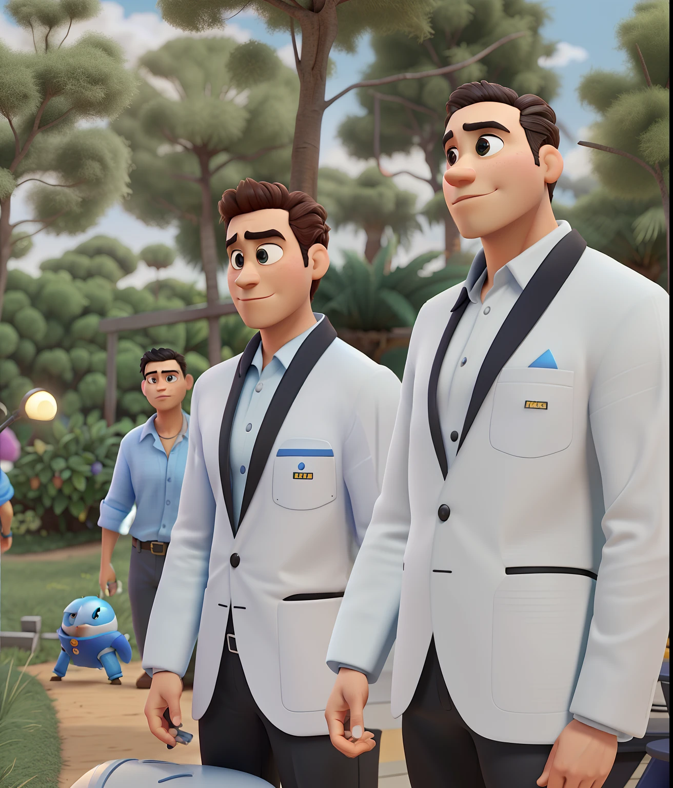 Transformar essa foto em uma cena de filme da Pixar, em 3d.