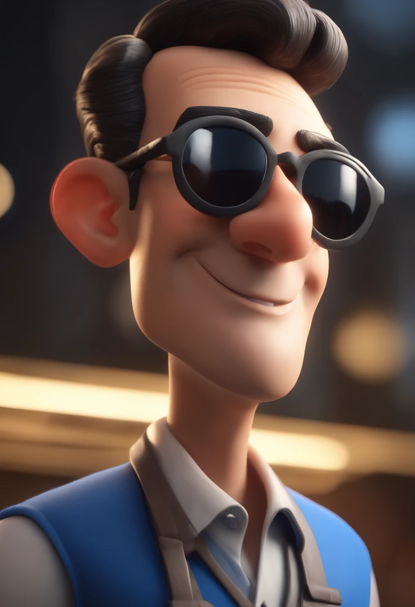 Cartoon character of a brunette man with black glasses and a blue shirt,de cavanhaque olhos pretos,animation character, Caractere estilizado, animation style rendering, 3D estilizado, Arnold Maya render, 3 d render stylized, toon render keyshot, Personagem 3D, Personagem 3D, 3d rendering stylized, 3 d character render, personagem de desenho animado, Personagem de close up, Pose de personagem, (Estilo Pixar) (master part:1.2) (Bokeh) (best quality) (pele detalhada) (textura detalhada) (8k) (argila) (Cinematic lighting) (foco nítido