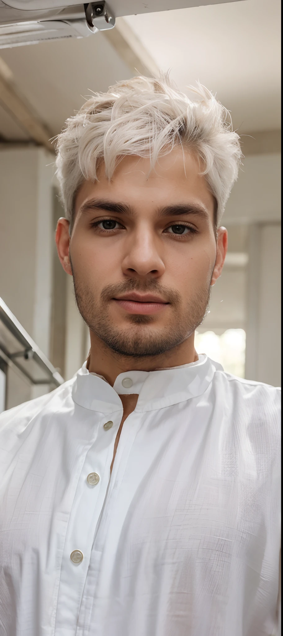 Leve-me uma foto de um modelo masculino branco, cabelo liso castanho penteado de lado, em um terno e gravata