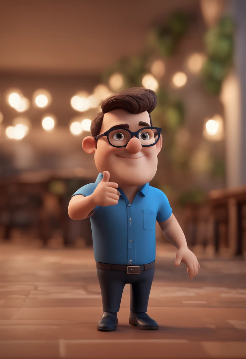 Cartoon character of a man with black glasses and a blue shirt, animation character, Caractere estilizado, animation style rendering, 3D estilizado, Arnold Maya render, 3 d render stylized, toon render keyshot, Personagem 3D, Personagem 3D, 3d rendering stylized, 3 d character render, personagem de desenho animado, Personagem de close up, Pose de personagem,  (Estilo Pixar) (master part:1.2) (Bokeh) (best quality) (pele detalhada) (textura detalhada) (8k) (argila) (Cinematic lighting) (foco nítido