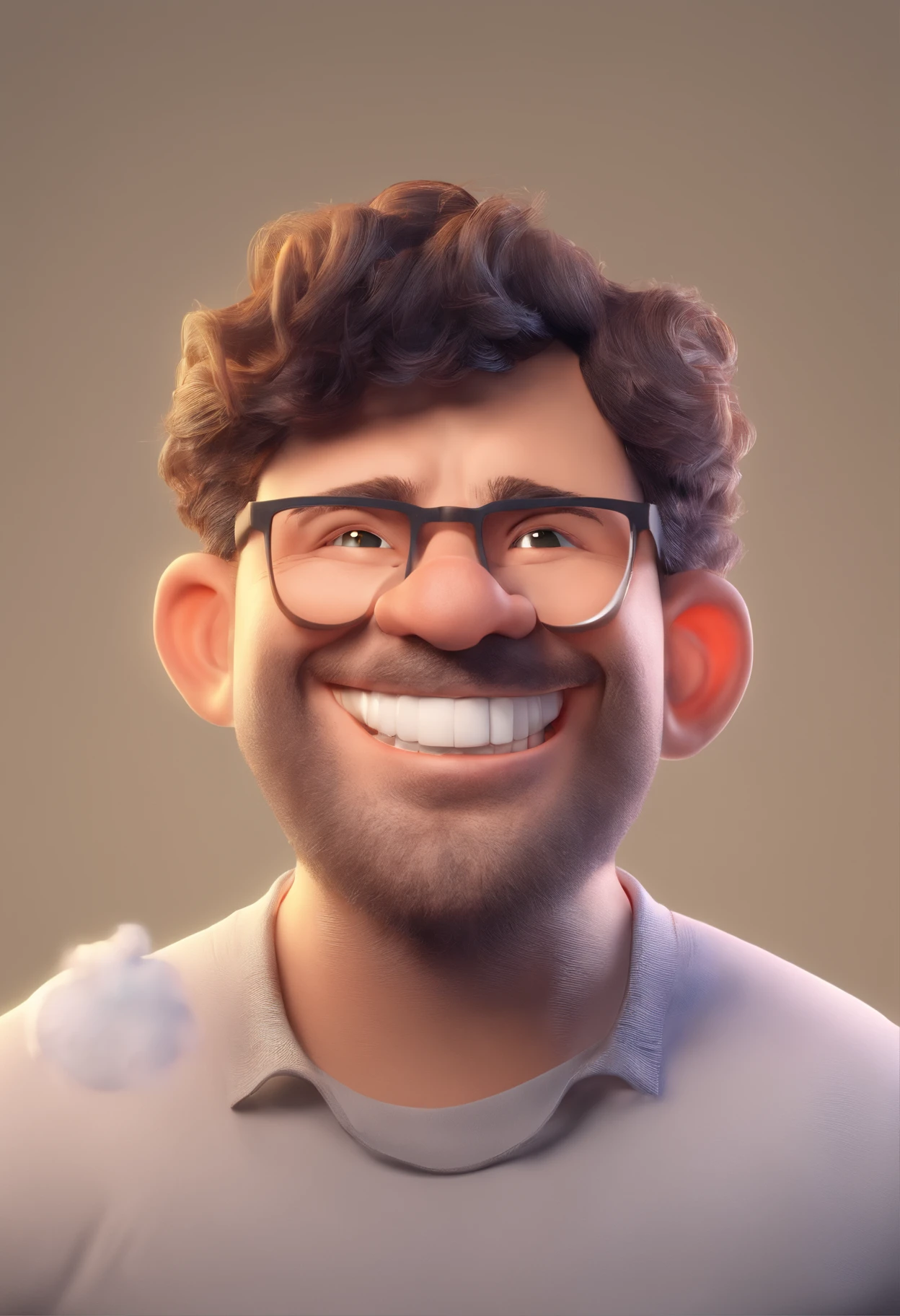 Smiling Man Illustration, sorriso insano, Homem de pele marrom com um sorriso gigante, happily smiling at the camera, sorriso atrevido, he's smiling, sorriso muito grande, Macho sorridente, foto de perfil headshot, rindo sorriso enorme, desenhando no estilo de Arte 3D, c4d, fundo de cor branco puro, estilo disney, estilo pixar render ilustracao Super Detalhe, 8k