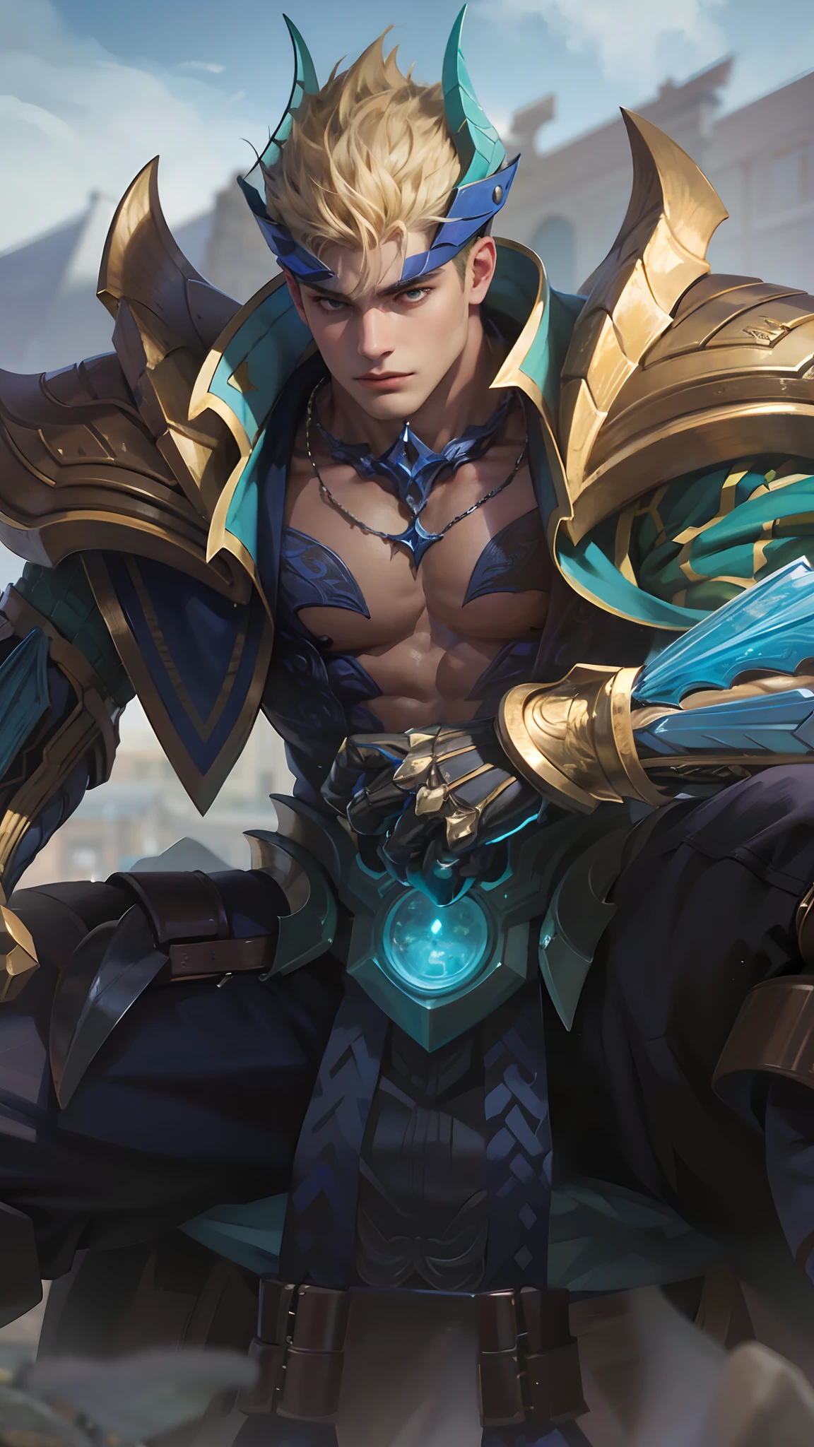 a man in armor with a sword and a blue cape, inspired by Huang Shen, league of legends character art, inspired by Shen Zhou, official splash art, sylas, league of legends character, arcane jayce, from league of legends, extremely detailed artgerm, splash art, casimir art, amazing portrait of viego, league of legends splash art