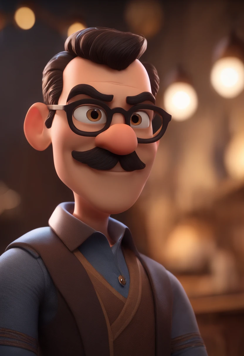 personagem estilo pixar do sexo masculino, with black glasses and a black shirt, animation character, Caractere estilizado, animation style rendering, 3D estilizado, Arnold Maya render, 3 d render stylized, toon render keyshot, Personagem 3D, Personagem 3D, 3d rendering stylized, 3 d character render, personagem de desenho animado, Personagem de close up, Pose de personagem, (Estilo Pixar) (master part:1.2) (Bokeh) (best quality) (pele detalhada) (textura detalhada) (8k) (argila) (Cinematic lighting) (foco nítido