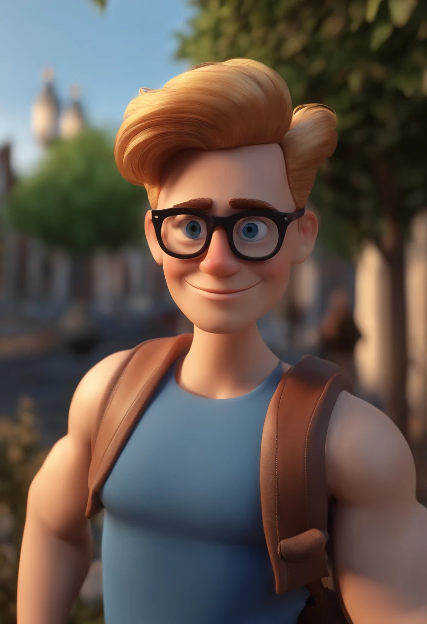 Cartoon character of a man wearing black glasses and a blue shirt, um personagem animado, Caractere estilizado, animation style rendering, 3D estilizado, Arnold Maya render, 3 d render stylized, toon render keyshot, Personagem 3D, Personagem 3D, 3d rendering stylized, 3 d character render, personagem de desenho animado, Personagem de close up, Pose de personagem, (Estilo Pixar) (master part:1.2) (Bokeh) (best quality) (pele detalhada) (textura detalhada) (8k) (argila) (Cinematic lighting) (foco nítido,Senta e vaza a parte superior do corpo