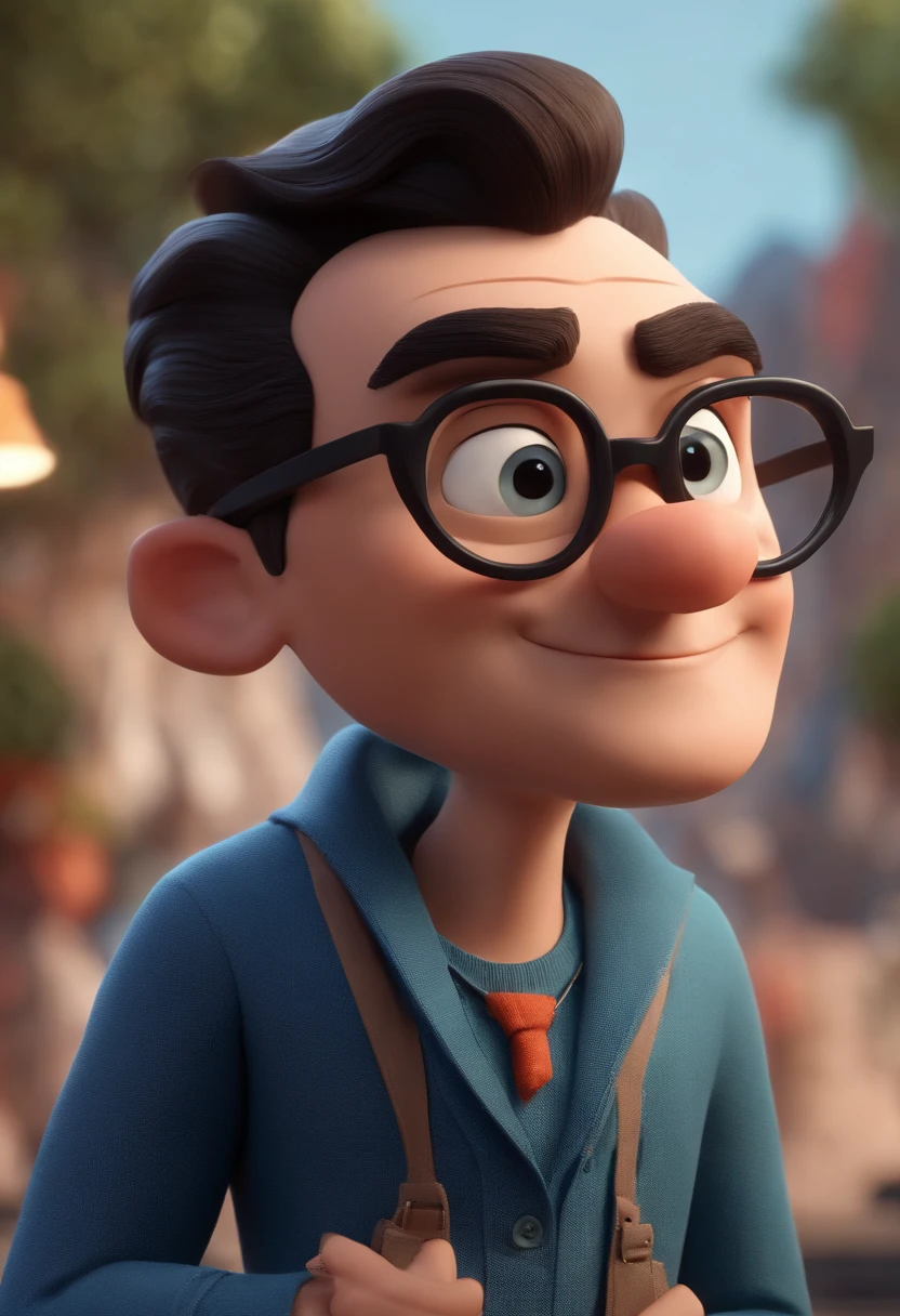 Cartoon character of a man with black glasses and a blue shirt, animation character, Caractere estilizado, animation style rendering, 3D estilizado, Arnold Maya render, 3 d render stylized, toon render keyshot, Personagem 3D, Personagem 3D, 3d rendering stylized, 3 d character render, personagem de desenho animado, Personagem de close up, Pose de personagem, (Estilo Pixar) (master part:1.2) (Bokeh) (best quality) (pele detalhada) (textura detalhada) (8k) (argila) (Cinematic lighting) (foco nítido