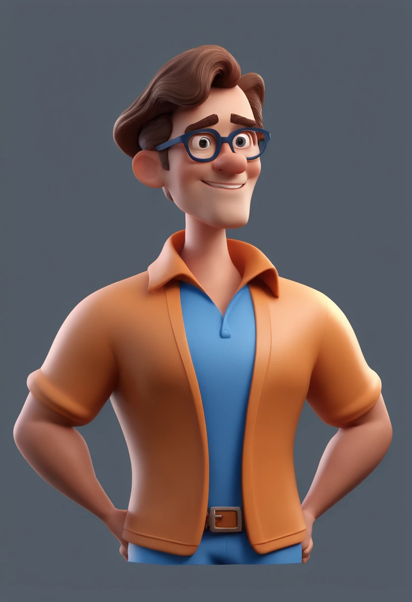 Cartoon character of a man with black glasses and a blue shirt, animation character, Caractere estilizado, animation style rendering, 3D estilizado, Arnold Maya render, 3 d render stylized, toon render keyshot, Personagem 3D, Personagem 3D, 3d rendering stylized, 3 d character render, personagem de desenho animado, Personagem de close up, Pose de personagem,  (Estilo Pixar) (master part:1.2) (Bokeh) (best quality) (pele detalhada) (textura detalhada) (8k) (argila) (Cinematic lighting) (foco nítido