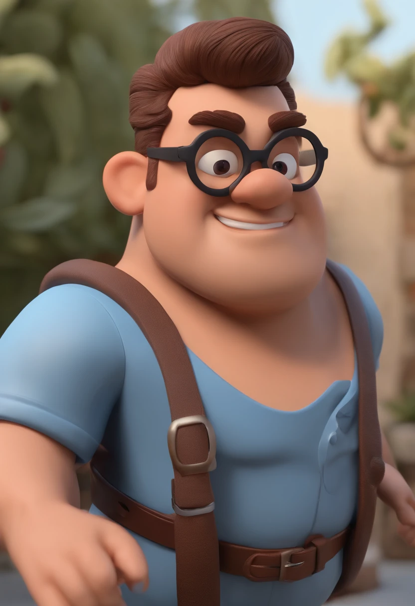 Cartoon character of a man with discreet glasses, cabelo curto marrom escuro, Slightly overweight body type, sem barba e uma camisa azul, animation character, Caractere estilizado, animation style rendering, 3D estilizado, Arnold Maya render, 3 d render stylized, toon render keyshot, Personagem 3D, Personagem 3D, 3d rendering stylized, 3 d character render, personagem de desenho animado, Personagem de close up, Pose de personagem, (Estilo Pixar) (master part:1.2) (Bokeh) (best quality) (pele detalhada) (textura detalhada) (8k) (argila) (Cinematic lighting) (foco nítido