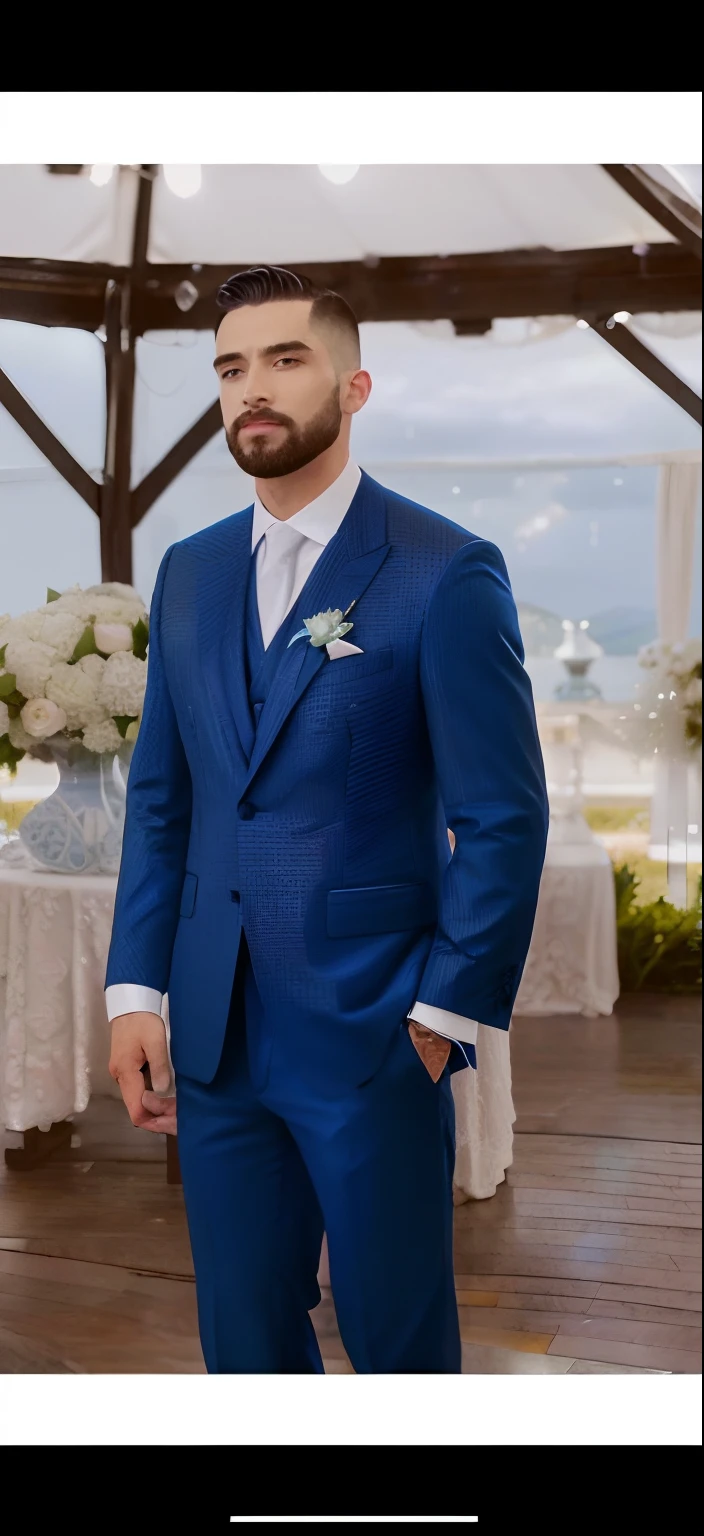 um close up de um homem de terno azul e gravata, terno dourado azul, terno azul, noivo, three-piece suit, vestindo terno azul escuro, 3-piece-suit, vestindo um terno azul claro, terno intrincado, teal suit, blue themed, vestindo um terno masculino elegante, formal suit, imagem de perfil, terno listrado, terno luxuoso