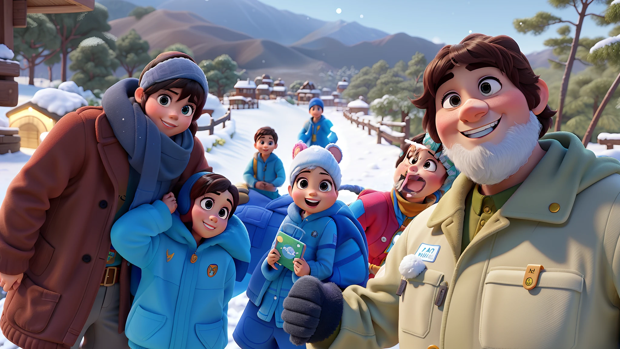 pai, mami ,dois s na neve Disney pixar |