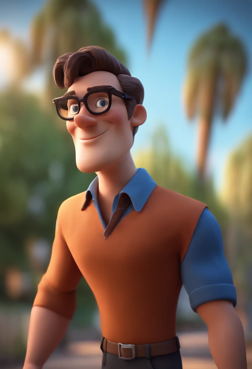 Cartoon character of a man with black glasses and a blue shirt, animation character, Caractere estilizado, animation style rendering, 3D estilizado, Arnold Maya render, 3 d render stylized, toon render keyshot, Personagem 3D, Personagem 3D, 3d rendering stylized, 3 d character render, personagem de desenho animado, Personagem de close up, Pose de personagem, (Estilo Pixar) (master part:1.2) (Bokeh) (best quality) (pele detalhada) (textura detalhada) (8k) (argila) (Cinematic lighting) (foco nítido