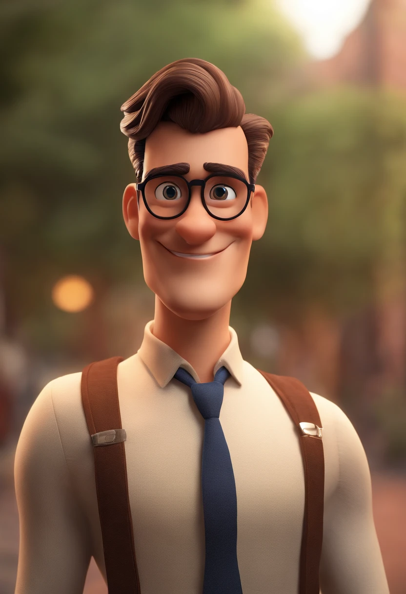 Personagem de desenho animado Disney /Dicks of a man with discreet glasses, cabelo muito curto castanho clato, Tipo de corpo ligeiramente acima do peso, sem barba e uma camisa azul, animation character, Caractere estilizado, animation style rendering, 3D estilizado, Arnold Maya render, 3 d render stylized, toon render keyshot, Personagem 3D, Personagem 3D, 3d rendering stylized, 3 d character render, personagem de desenho animado, Personagem de close up, Pose de personagem, (Estilo Pixar) (master part:1.2) (Bokeh) (best quality) (pele detalhada) (textura detalhada) (8k) (argila) (Cinematic lighting) (foco nítido